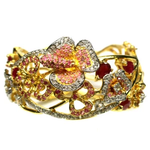 Gemstone Red Ruby, Sapphire & Zircon Bangle Cross 1.75" x 1.75" 925 Silver - Picture 1 of 4