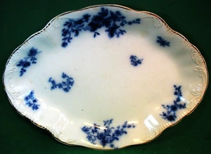 W H Grindley Flow Blue Semi Porcelain Rose Pattern Platter - Picture 1 of 9