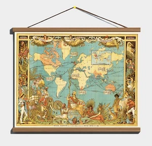 Vintage 1886 World Map; Imperial Federation British Empire; Canvas Wooden Hanger - Bild 1 von 15