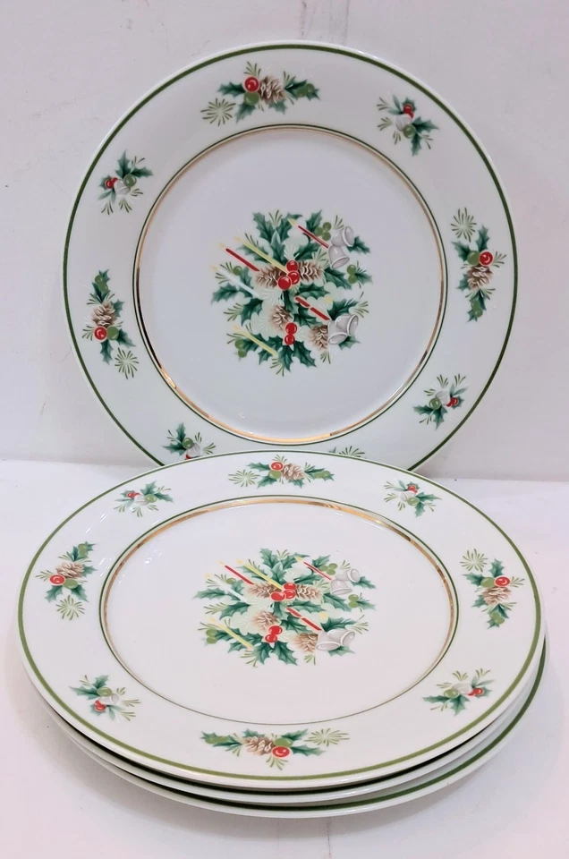 Noritake Japan Dinner Plates 10.4" Holly Christmas Pattern 2228 Lot Of 4 - image 1 of 4