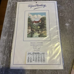 Vintage 1927 Trojan Plumbing Edgar Couture Calendar Sign Gardner , Mass - Picture 1 of 6