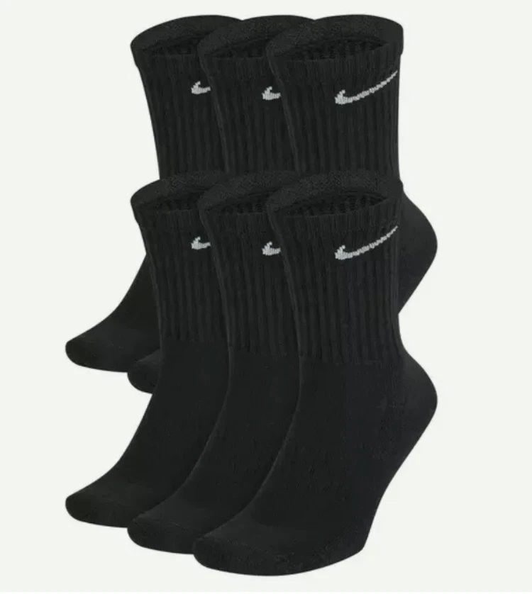 Nike Crew Socks 6 Pair Cotton Black Everyday NEW SX7666-010 Men’s Medium 6-8 - Image 1 of 1