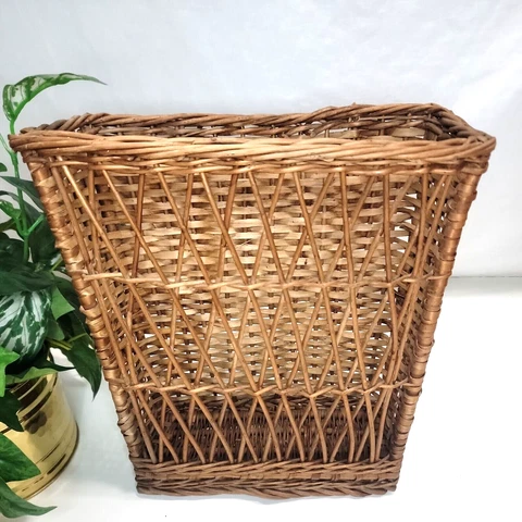 Vintage Lightweight Free Standing Natural Wicker Woven Magazine Holder Basket Cover