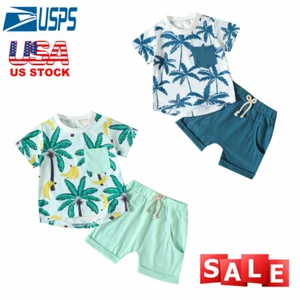 2Pcs Newborn Toddler Kids Baby Boy T-shirt Top+Shorts Cotton Clothes Outfits Set - Picture 1 of 36