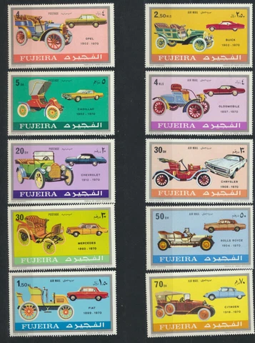 Cars - Autos Antique & Modern on Fujeira 1970 Mint Never Hinged Set of 10 Cover