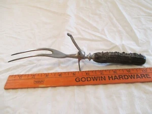 Faux Bone Stag Horn Antler Handle Meat Fork with Stand Stainless Vintage - Picture 1 of 11