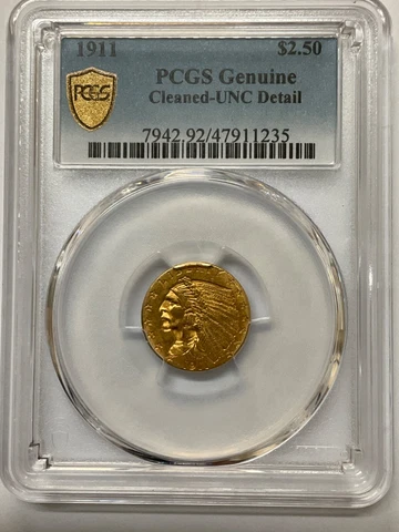 1911 GOLD INDIAN HEAD $2.50 PCGS GENUINE UNC DETAIL 47911235 Cover