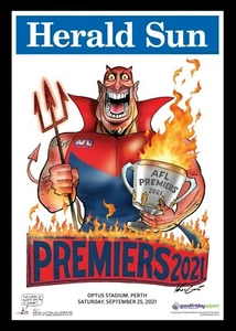 MELBOURNE DEMONS 2021 AFL PREMIERS MARK KNIGHT WEG PREMIERSHIP POSTER FRAMED - Picture 1 of 2