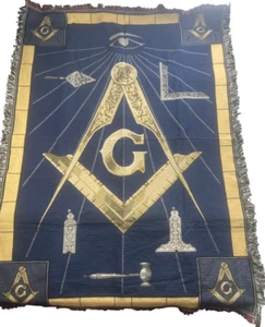 Vintage Freimaurer Decke Fransen Überwurf Teppich Kompass Masonry Masonic 100% Baumwolle - Bild 1 von 2