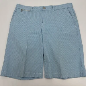 L-RL LAUREN ACTIVE Shorts Womens 10 Blue Pinstripe Bermuda Flat Front - Picture 1 of 12