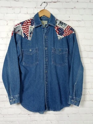 Camisa Arizona Jean Co Denim Manga Larga Abotonada Héroes EE. UU. 2001 Cosida Talla S Foto 1 de 4