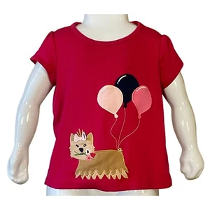 Gymboree Girls Hot Pink Embroidered Preppy Puppy & Balloons 100% Cotton Tee 4T - Picture 1 of 7