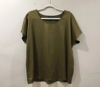 Top cuadrado Eileen Fisher para mujer cuello redondo medio verde oliva Foto 1 de 4