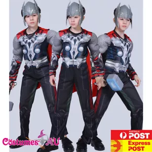 Kids Thor Costume Child Boys Superhero Marvel Avengers Book Week Muscle Outfit - Picture 1 of 3