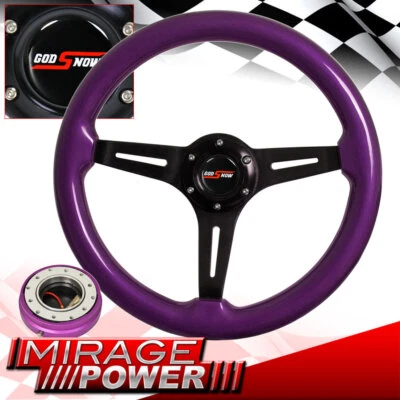 Deep Dish Purple Wood Black Aluminum Center Steering Wheel + Slim Quick Release Foto 1 de 4