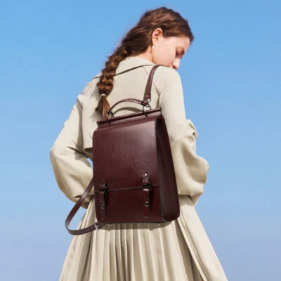 Backpack Women Genuine Leather Shoulder Bag School Laptop Purse Headphone Port - Image 1 of 4