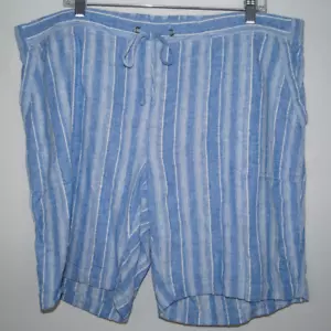 Talbot's Woman Casual Beach Shorts Linen Cotton Blend Blue White Stripe Size 18W - Picture 1 of 7