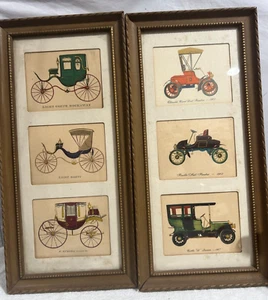 VTG 2 Pcs Set Antique Cars Pictures by Lambert Glass Tall Narrow Frames 15.5" - Picture 1 of 8