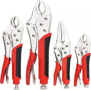 4-Piece Locking Pliers Set with Heavy Duty Grip, 5", 7" and 10" Curved Jaw New - Picture 1 of 12