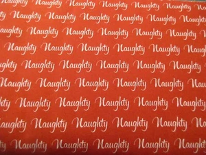 Michael Miller Cotton Fabric 1 Yard White Naughty on Red Christmas - Picture 1 of 4