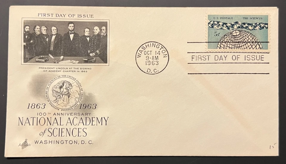 NATIONAL ACADEMY OF SCIENCES #1237 OCT 14 1963 WASHINGTON DC FIRST DAY COVER BX4 - Image 1 of 1