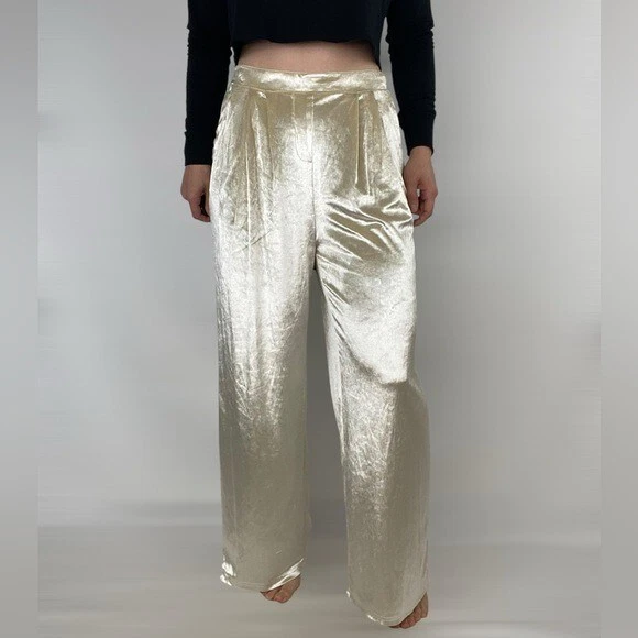 Pantalones CHRISTIAN LACROIX Champagne Terciopelo Pierna Ancha Crema tiro alto Foto 1 de 4