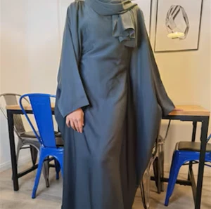 Teal Green Grey Butterfly Closed Abaya Batwing Farasha with Hijab 62 - Picture 1 of 1