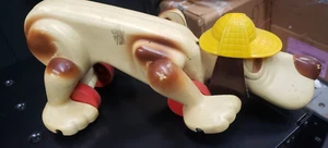 Vintage Digger the Dog Pull Toy, Plastic Hound wit Yellow Hat - Picture 1 of 5