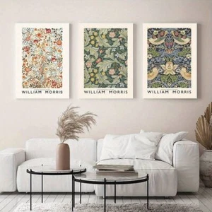 Impresiones de lona de flores y pájaros de William Morris de 3 piezas sin enmarcar - Imagen 1 de 4