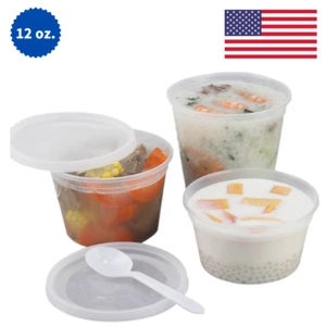 Contenedores de plástico para delicatessen de 12 oz con tapas - 48 unidades de almacenamiento de alimentos sin BPA - Imagen 1 de 6