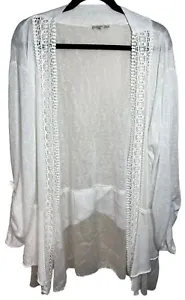 Bellambra Women’s White Open Front Crochet Detail Silk Skirt Cardigan 3X Italy - Picture 1 of 10