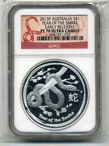 2013 Australia Perth Lunar SII Snake 1 oz Proof Silver Coin NGC PF70 ER - Picture 1 of 4