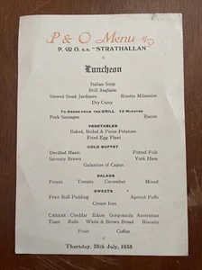 JULY 1938 P&O LINE SS STRATHALLEN LUNCHEON MENU ORIGINAL OCEAN LINER Nautical - Foto 1 di 2