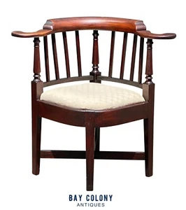 18TH C ANTIQUE QUEEN ANNE BOSTON MAHOGANY CORNER CHAIR / ROUNDABOUT CHAIR - Picture 1 of 12