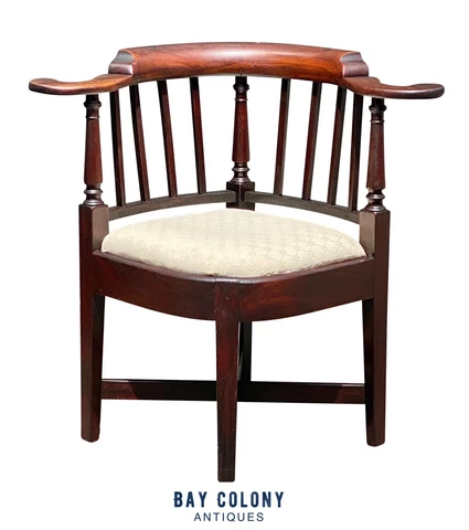 18TH C ANTIQUE QUEEN ANNE BOSTON MAHOGANY CORNER CHAIR / ROUNDABOUT CHAIR Cover
