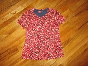 Ladies Urbane Poppy Orange Red Blue Geometric Print Scrubs Top Size Small - Picture 1 of 5