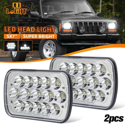 Pair 7x6" 5x7" LED Hi-Lo Sealed Beam Headlights for Jeep Cherokee XJ YJ Trucks - Image 1 of 4