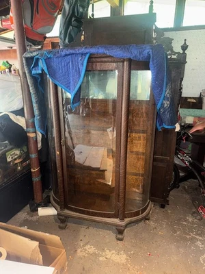 安妮女王维多利亚古玩展示柜古董弧形玻璃 — 第 1/4 张图片