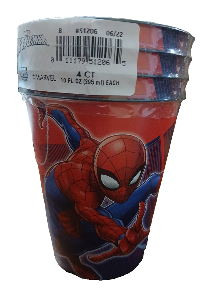 4ct x3 Spiderman Plástico Marvel Fiesta Tazas Nuevo Spider-man Vaso Plástico 10 OZ  Foto 1 de 1