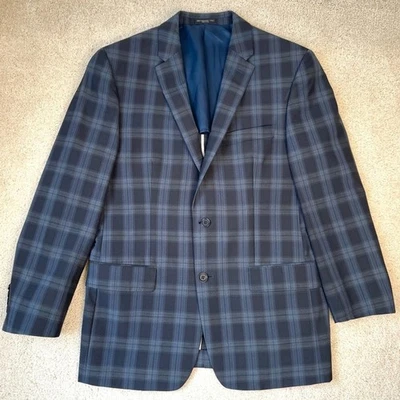 Abrigo Blazer Deportivo John Varvatos Sencillo Pecho Mezcla Lana Azul Marino Cuadros 42 Reg Foto 1 de 4