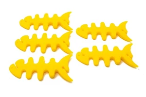 SYSTEM-S 5er Set Kabelmanager Wrap Kabelaufroller Fischform Silikon in Gelb - Afbeelding 1 van 4