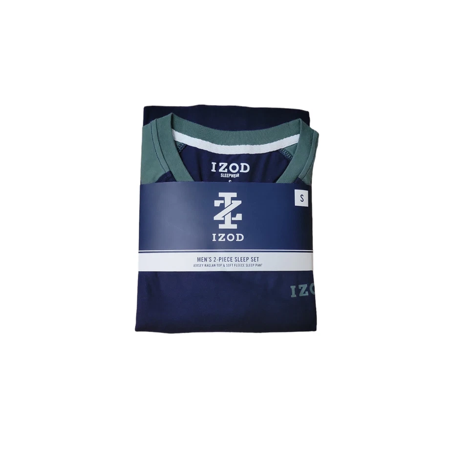 IZOD Men's Raglan Top and Soft Fleece Pant Pajama Set Navy Grn Medium #16106