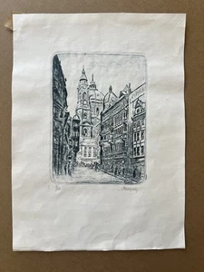 Prague Street Scene Etching • St. Nicholas Church • Signed & Numbered 8/50 - Picture 1 of 10