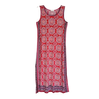 Max Studio Red Geometric Sleeveless Long Maxi Dress Extra Large XL - Image 1 of 4