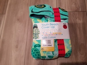 Saint Eve Youth Beach Cover-Up M 10-12 Green Turtle 100% Cotton - Picture 1 of 4