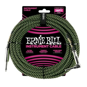 Ernie Ball 18' Braided Straight / Angle Instrument Cable - Black / Green 6082 - Picture 1 of 9