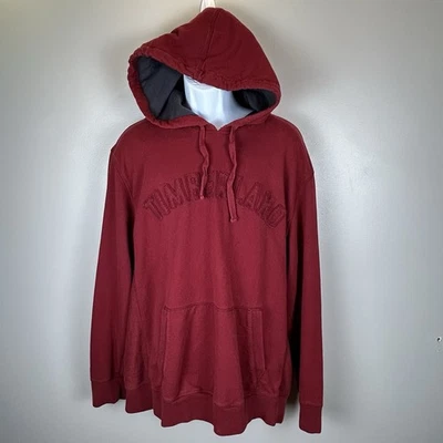 Timberland Hoodie Mens XL Burgundy Maroon Sweatshirt Pullover Spellout Logo  - Image 1 of 4