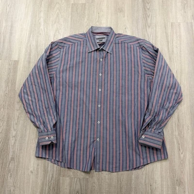 Johnston & Murphy Button Shirt Men's 2XL Blue Red Striped Tailored Fit Preppy - Image 1 of 4