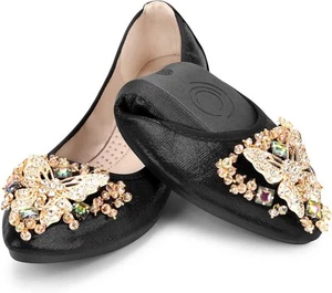 KUNWFNIX Women Ballet Flats Rhinestone Wedding Ballerina Shoes Size 10 - Picture 1 of 7