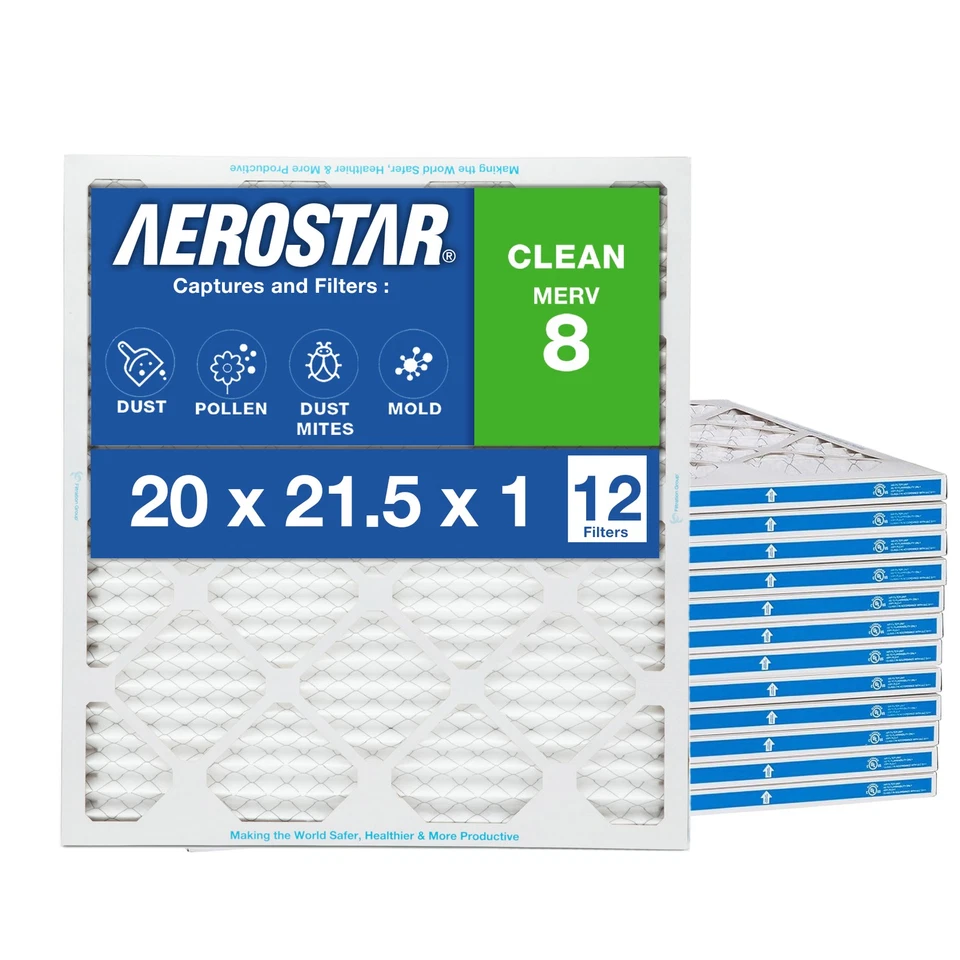 20 x 21 1/2 x 1 AC and Furnace Air Filter by Aerostar - MERV 8, Box of 12